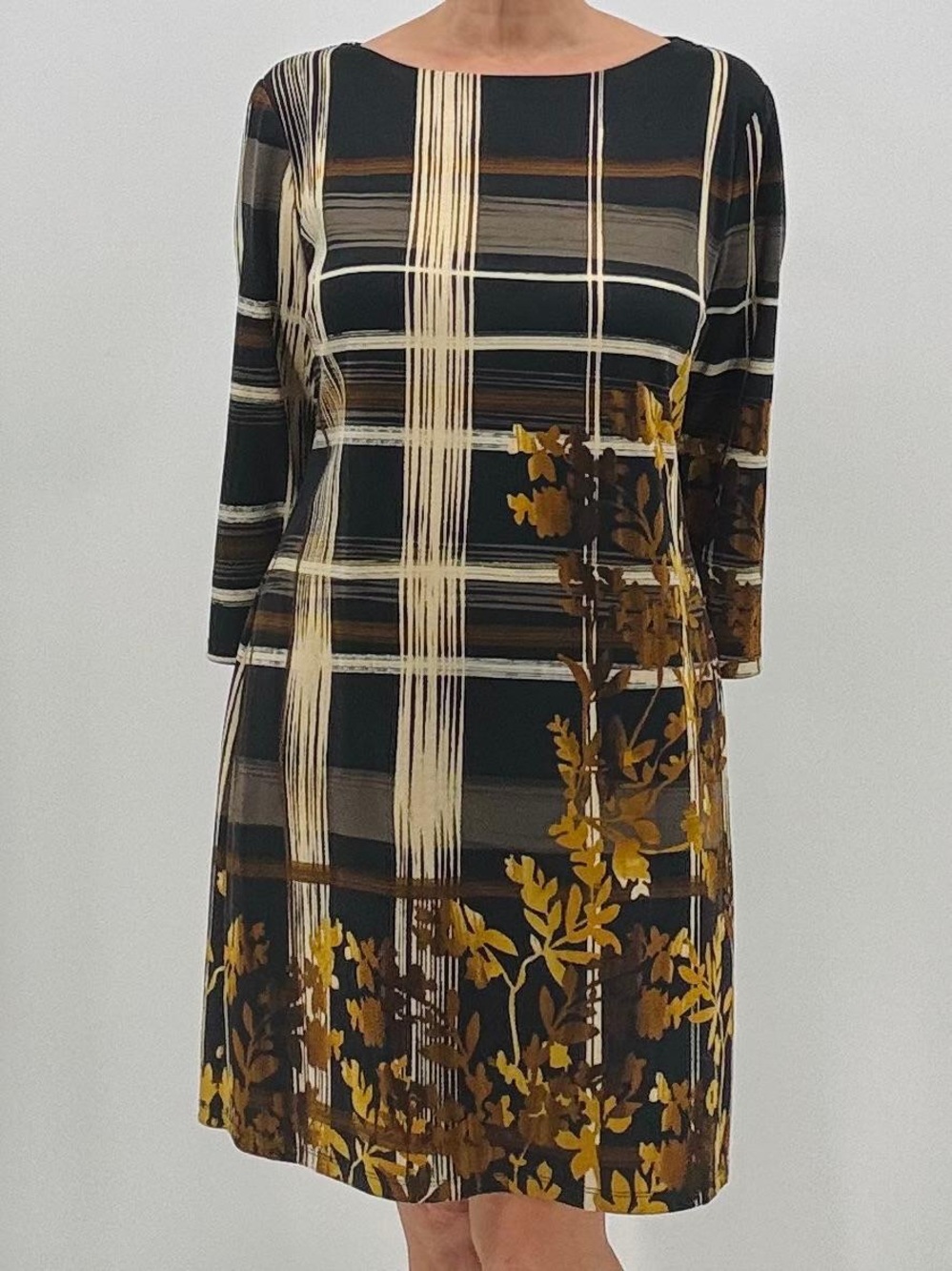 Liz Claiborne Classic Fall Autumn Leaf Print Windowpane Career Work Shift Dress - Picture 10 of 10